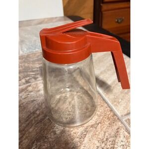 Vintage Gemco USA Glass Syrup Dispenser Red Flip Top Lid Mid Century Modern 5in